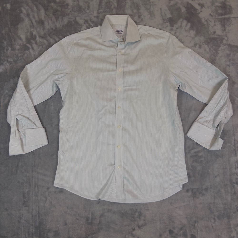 Charles Tyrwhitt Dress Shirt Mens 16/34 Blue White Pinstripe Non Iron Slim Fit